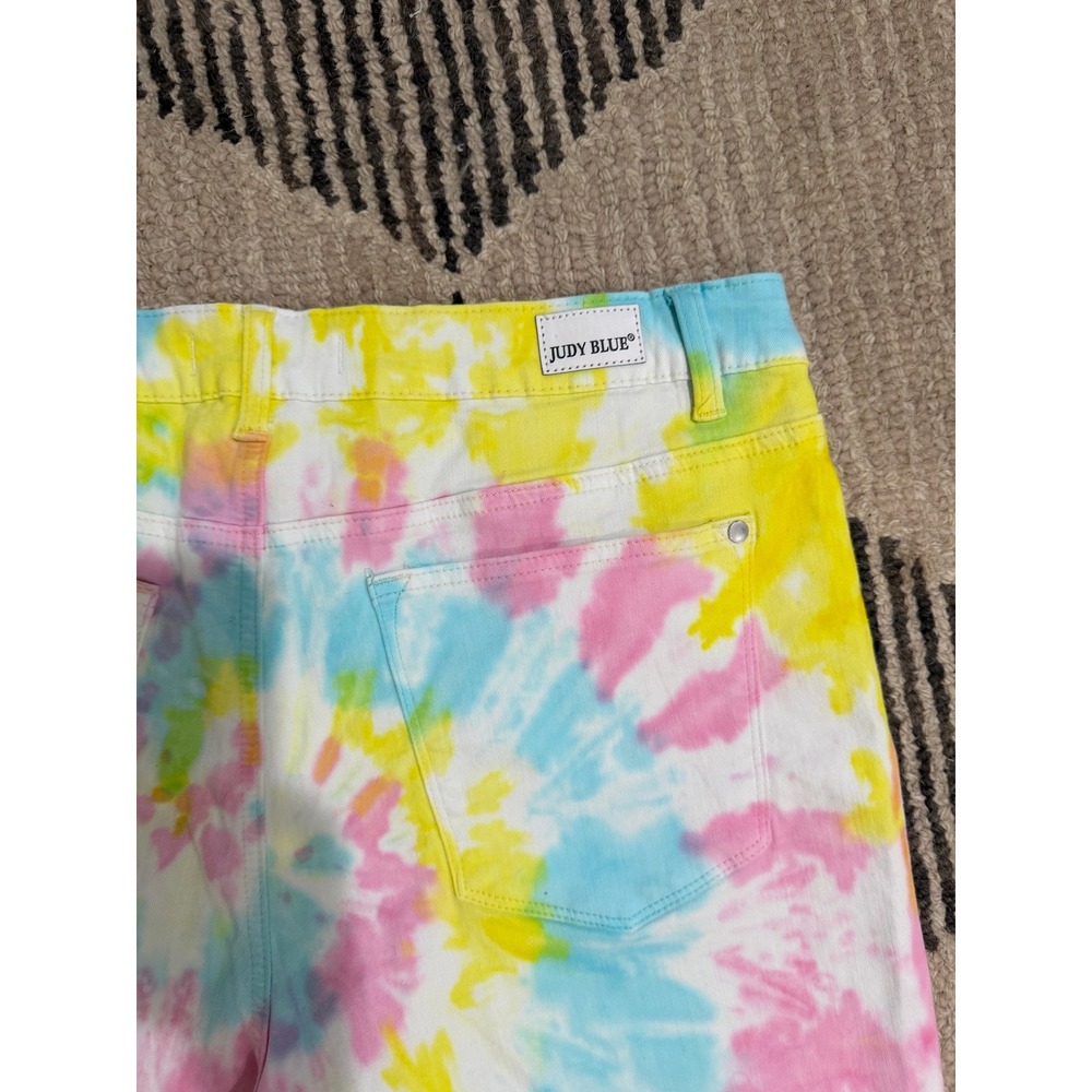 Judy Blue Snow Cone Tie Dye High Waist Denim Shorts Raw Hem Cut Off 1XL - Picture 5 of 8